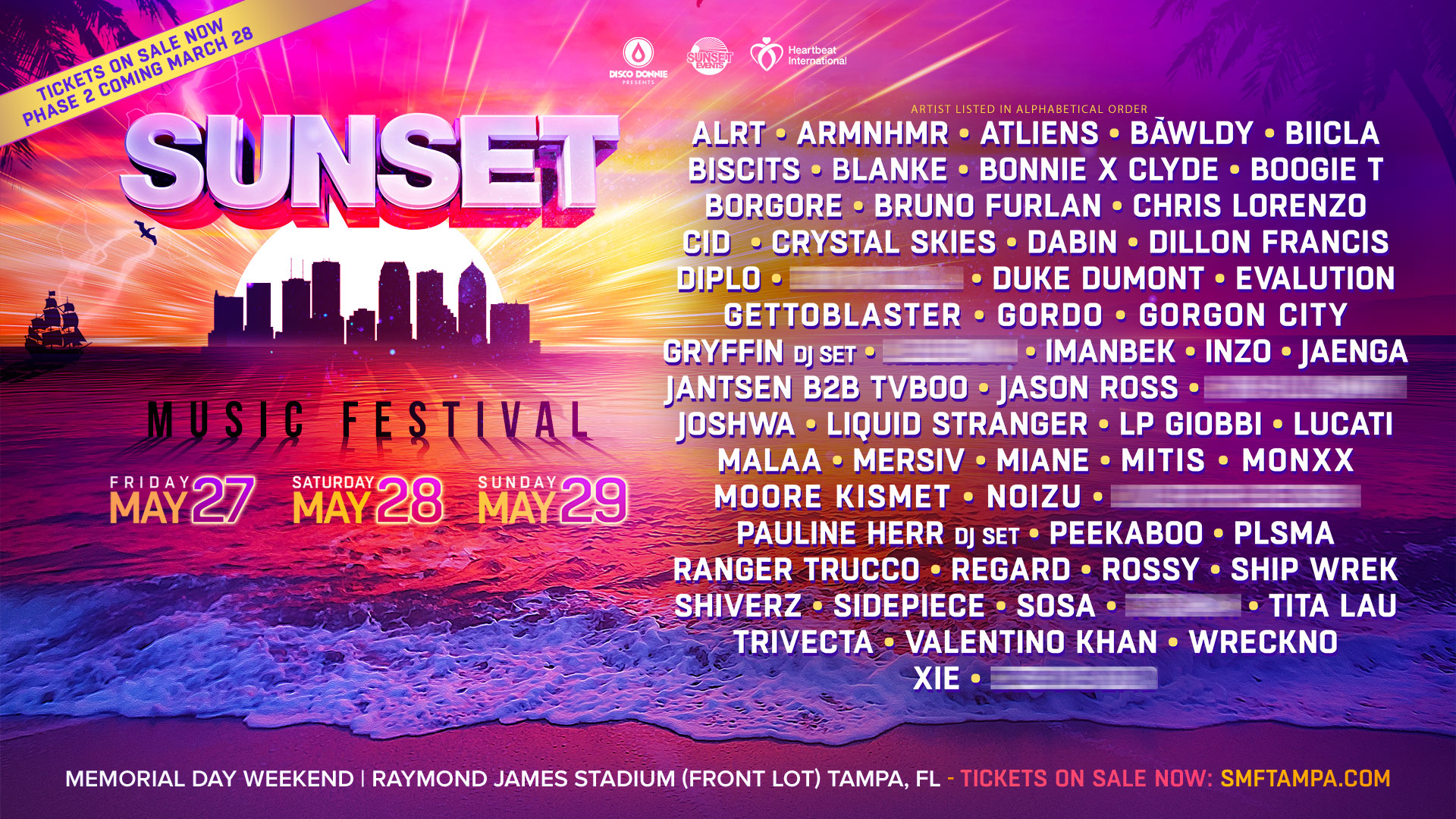 Sunset Music Festival Announces Phase 1 Lineup for 2022!